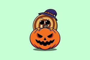 Cute Cookies cartoon hiding in pumpkin halloween vector