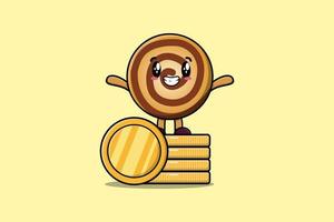 Cute cartoon Cookies standing in stacked gold coin vector