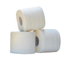 three rolls of white tissue paper or napkin prepared for use in toilet or restroom isolated on white background with clipping path. photo