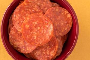 Pepperoni Slices in a Bowl photo