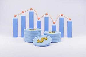 3D Dollar stack and economy column chart isolated background. 3D rendered photo