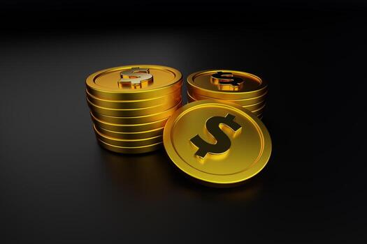 3D Stack of Golden Dollar isolated background. 3D rendered photo