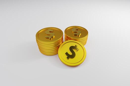 3D Stack of Golden Dollar isolated background. 3D rendered photo