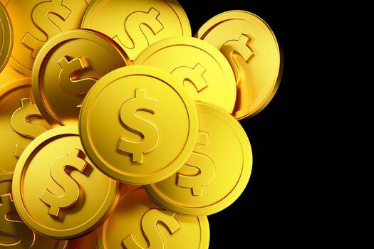 3D Pile of Golden Dollar isolated background. 3D rendered photo