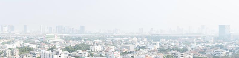 panoramic landscape view of Bangkok city and skyline that showing smog and polluted air pollution from particle PM2.5 photo