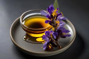 Homemade and tasty fried lilac flower in sunflower oil photography