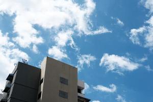 Old Building with Blue Sky in Minimalist Style. photo