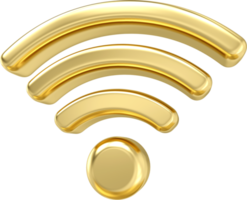 3d goud metaal draadloze signaal icoon. 3d draadloze verbinding en sharing netwerk Aan internetten. hotspot toegang punt voor digitaal en omroep. 3d omroep Oppervlakte met Wifi. png