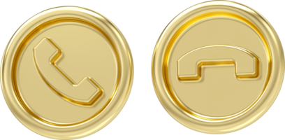 Gold metal phone call button icon. 3d gold contact website mobile symbol, 3D rendering png