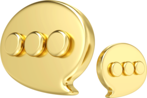 3d Due oro metallo discorso bolla spillo. sociale media notifica discorso bolla icona. png