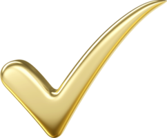 3d Gold Metall prüfen Kennzeichen Symbol. prüfen aufführen Taste Wahl zum Rechts, Erfolg, Tick wählen, akzeptieren, zustimmen auf Anwendung png