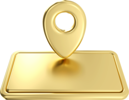 Gold Metall Name Teller mit Stift Symbol. 3d Gold Richtung Zeiger , Geographisches Positionierungs System Navigation und Reise Ort Position suchen, png