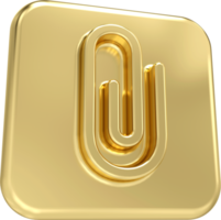 Gold metal paperclip icon. 3d gold paperclip attachment, Tool for paper and document, png