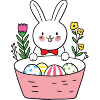 Pascua de Resurrección día dibujos animados linda personaje blanco Conejo y huevo clipart. png