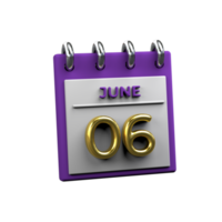 mensuel calendrier 06 juin 3d le rendu png