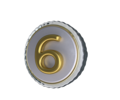 Realistic number 6 icon 3D Rendering png