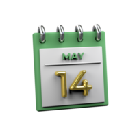 mensual calendario 14 mayo 3d representación png