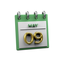 Monthly Calendar 09 May 3D Rendering png