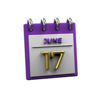 Monthly Calendar 17 June 3D Rendering png