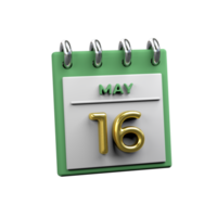 Monthly Calendar 16 May 3D Rendering png