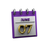 Monthly Calendar 07 June 3D Rendering png