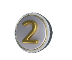 Realistic Number 2 icon 3D Rendering png