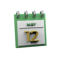 mensual calendario 12 mayo 3d representación png