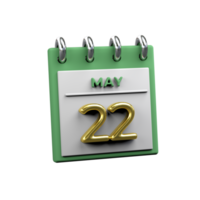 mensual calendario 22 mayo 3d representación png