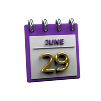 Monthly Calendar 29 June 3D Rendering png