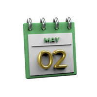 mensual calendario 02 mayo 3d representación png