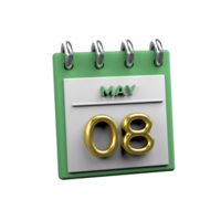 Monthly Calendar 08 May 3D Rendering png