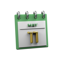 Monthly Calendar 11 May 3D Rendering png