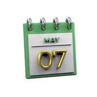 Monthly Calendar 07 May 3D Rendering png