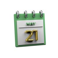 Monthly Calendar 21 May 3D Rendering png