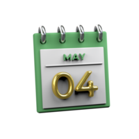 Monthly Calendar 04 May 3D Rendering png