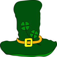 Kobold Hut st. Patrick's Tag. Symbol zum gut Glück. Grün oben Hut mit Gelb Schnalle und Kleeblatt Blätter.glücklich st Patrick's Tag png