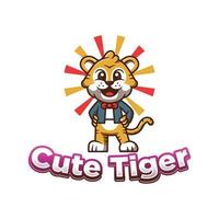 Cute tiger logo mascot in suit. Mascot logo in cartoon style isolated on white background. vector