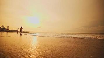 beach side view with beautiful sand and waves and bright clouds in the sky video