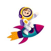 Astronaut superhero flying on cute speed rocket vector