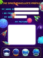 Astronaut profile form, questionnaire, photo booth vector