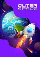 Space poster with rocket launch and earth planet vector