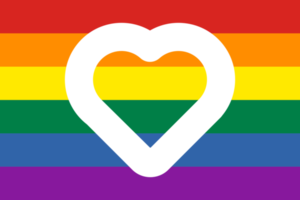 Rainbow Pride flag background with cutout heart shape icon inside png