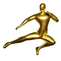 3d Render Gold Stickman - Karate Kicking Pose, performs flying kicks png