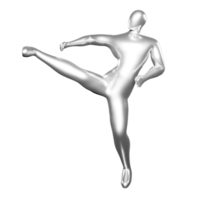 3d Render Silver Stickman - Karate Pose, perform a Kicking Position in the middle of the body png