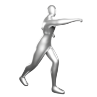 3d framställa silver- stickman - karate stansning utgör håller på med en hetero framåt- stansa png