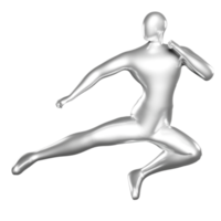 3d framställa silver- stickman - karate sparkar utgör, utför flygande sparkar png