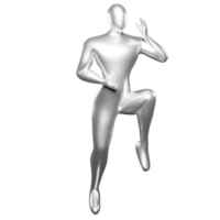 3d geven zilver stickman - karate houding, aan het doen een staand positie met een been verheven png
