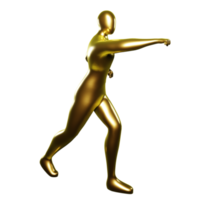 3d Render Gold Stickman - Karate Punching Pose Doing a Straight Forward Punch png