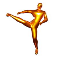 3d hacer bronce hombre palo - kárate pose, realizar un pateando posición en el medio de el cuerpo png