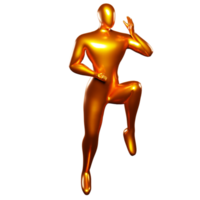 3d Render Bronze Stickman - Karate Pose, doing a Standing Position with One Leg Raised png